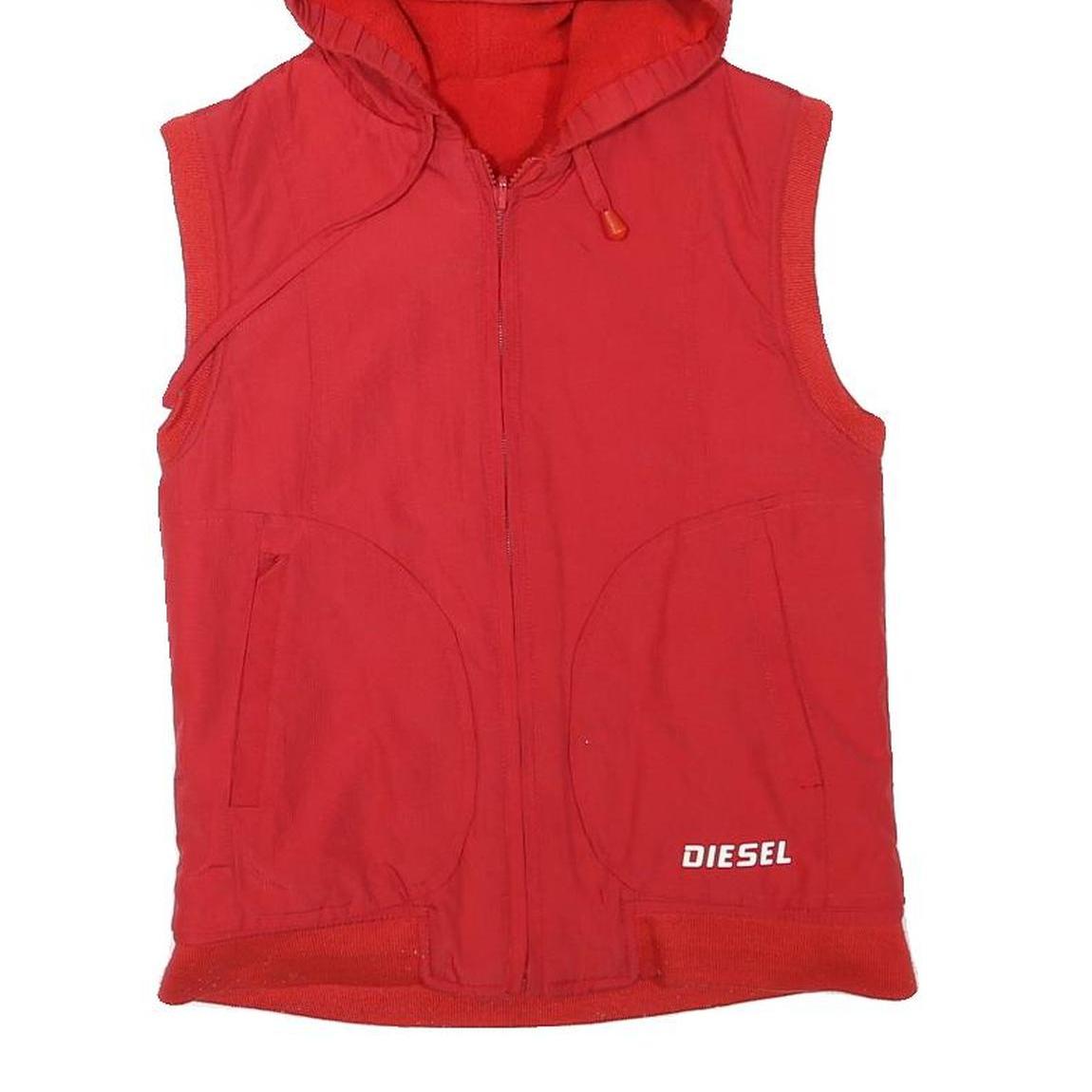 DIESEL Womens Red Sleeveless Hooded Jacket XS Polyester Blend Zip Plain Casual