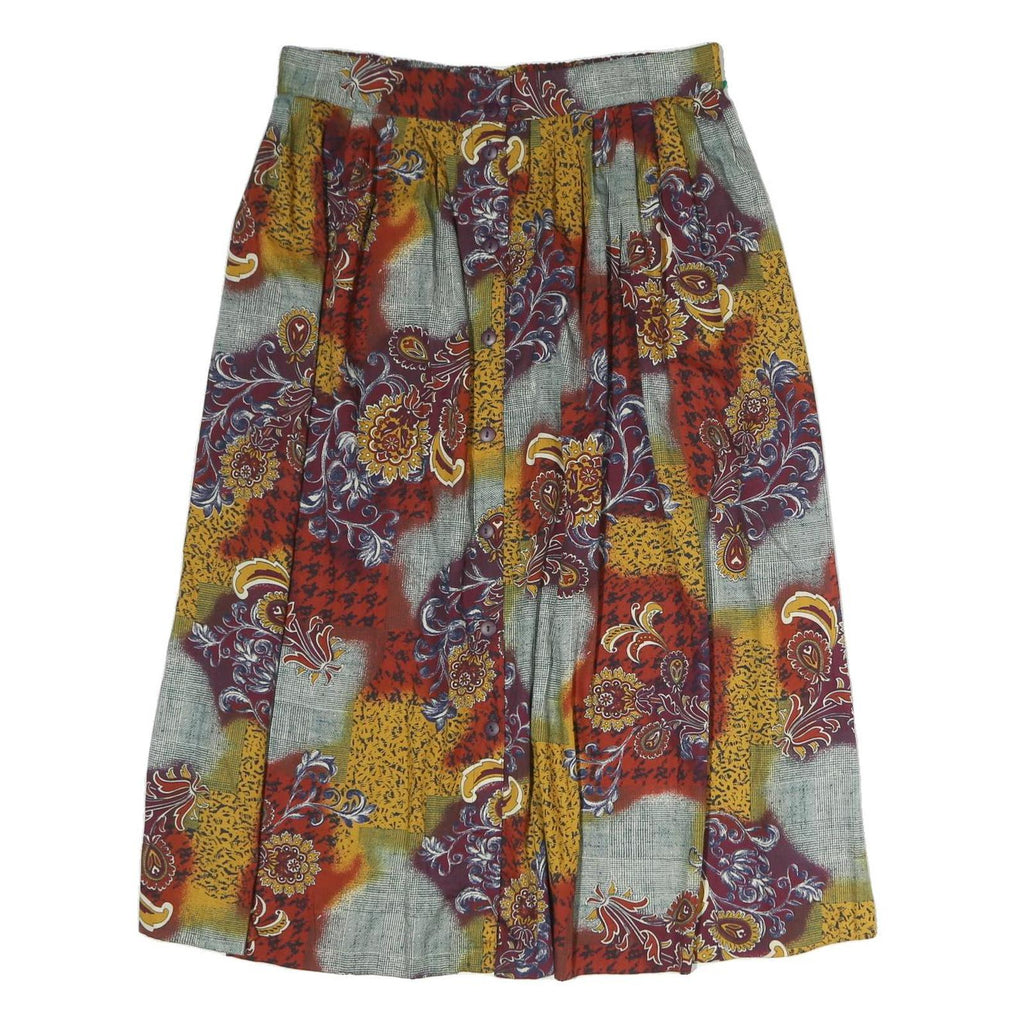PLUS Womens Multicolour Floral Print Pleated Midi Polyester Skirt L Comfortable