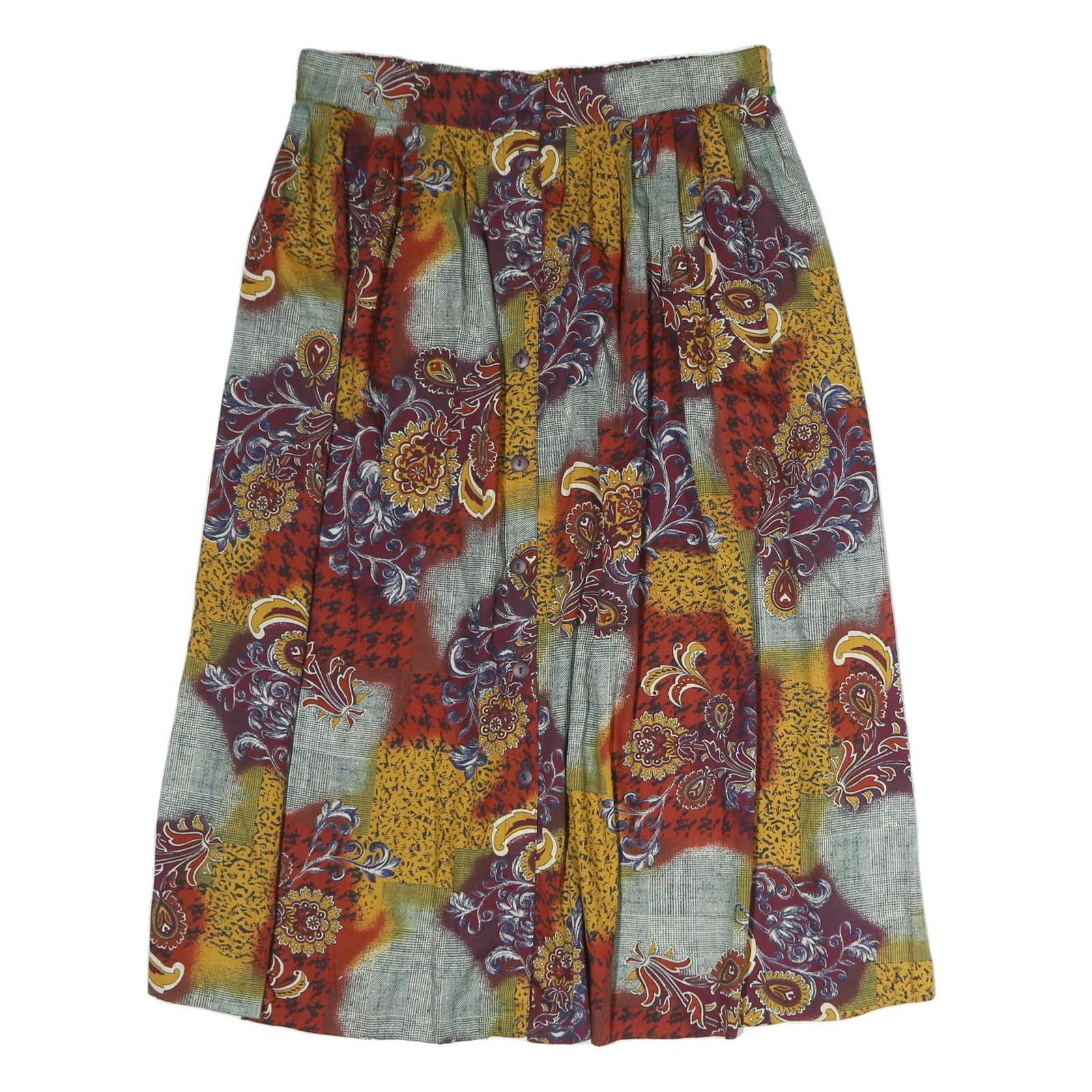 PLUS Womens Multicolour Floral Print Pleated Midi Polyester Skirt L Comfortable
