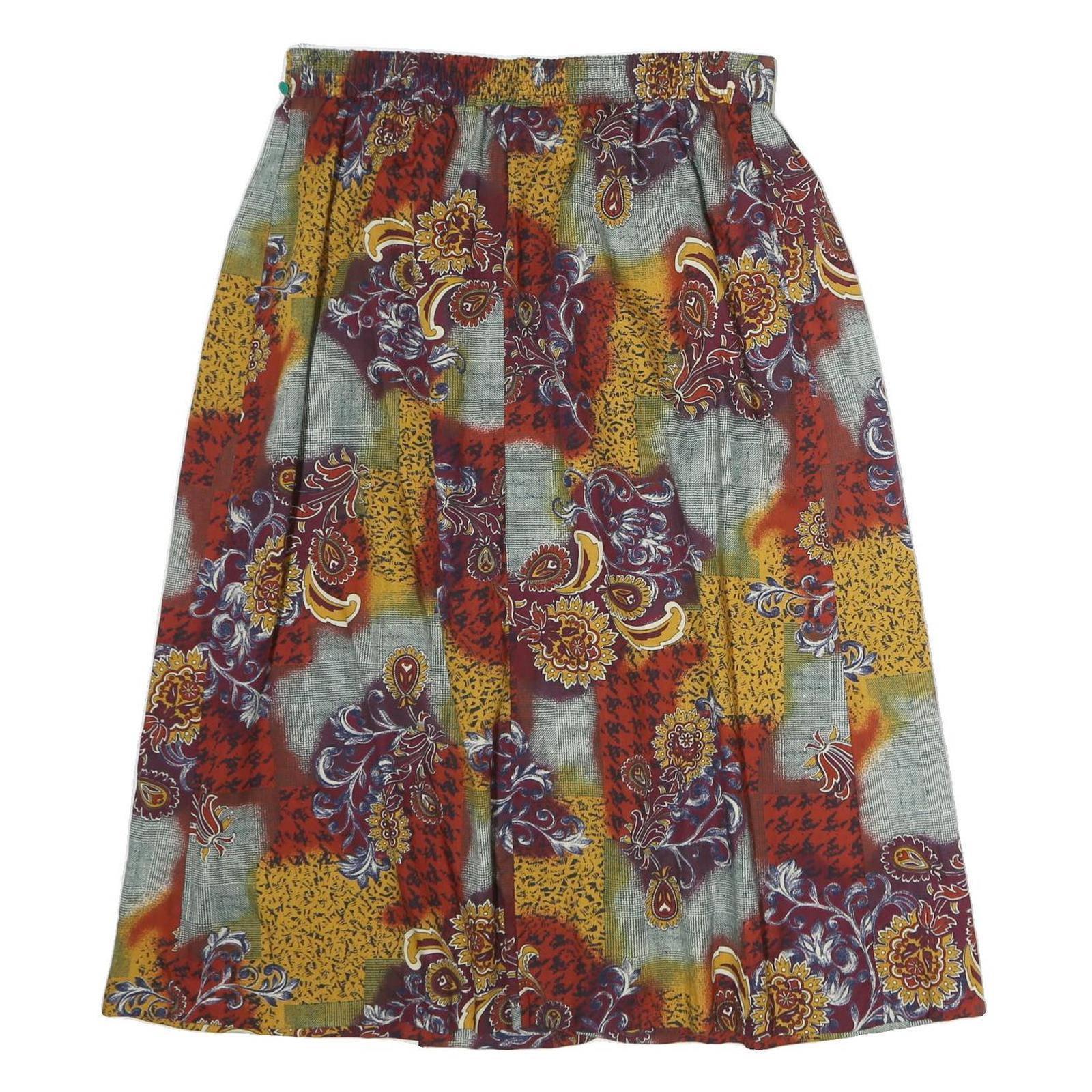 PLUS Womens Multicolour Floral Print Pleated Midi Polyester Skirt L Comfortable