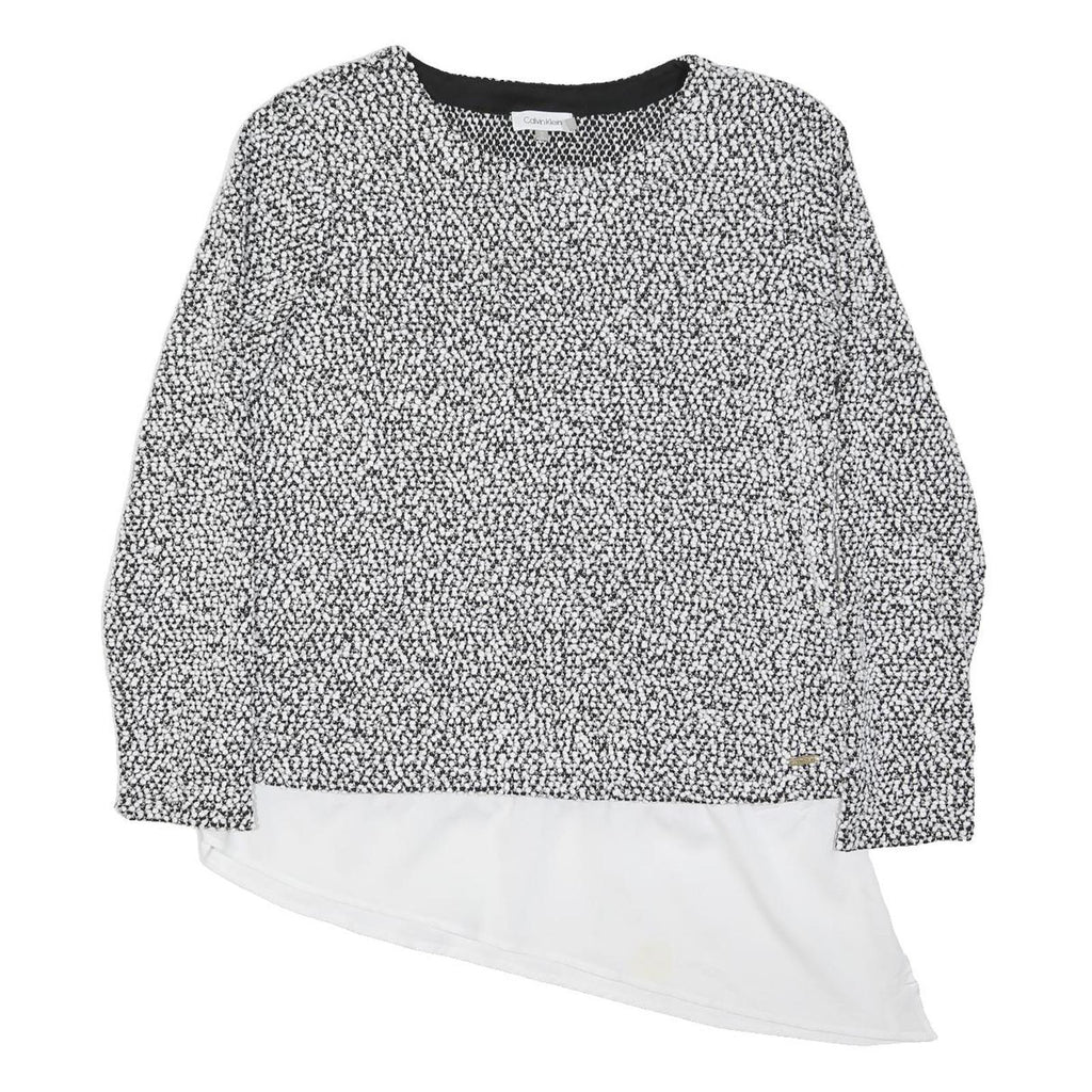 CALVIN KLEIN Womens Black & White Patterned Cotton Blend Jumper Crew Neck