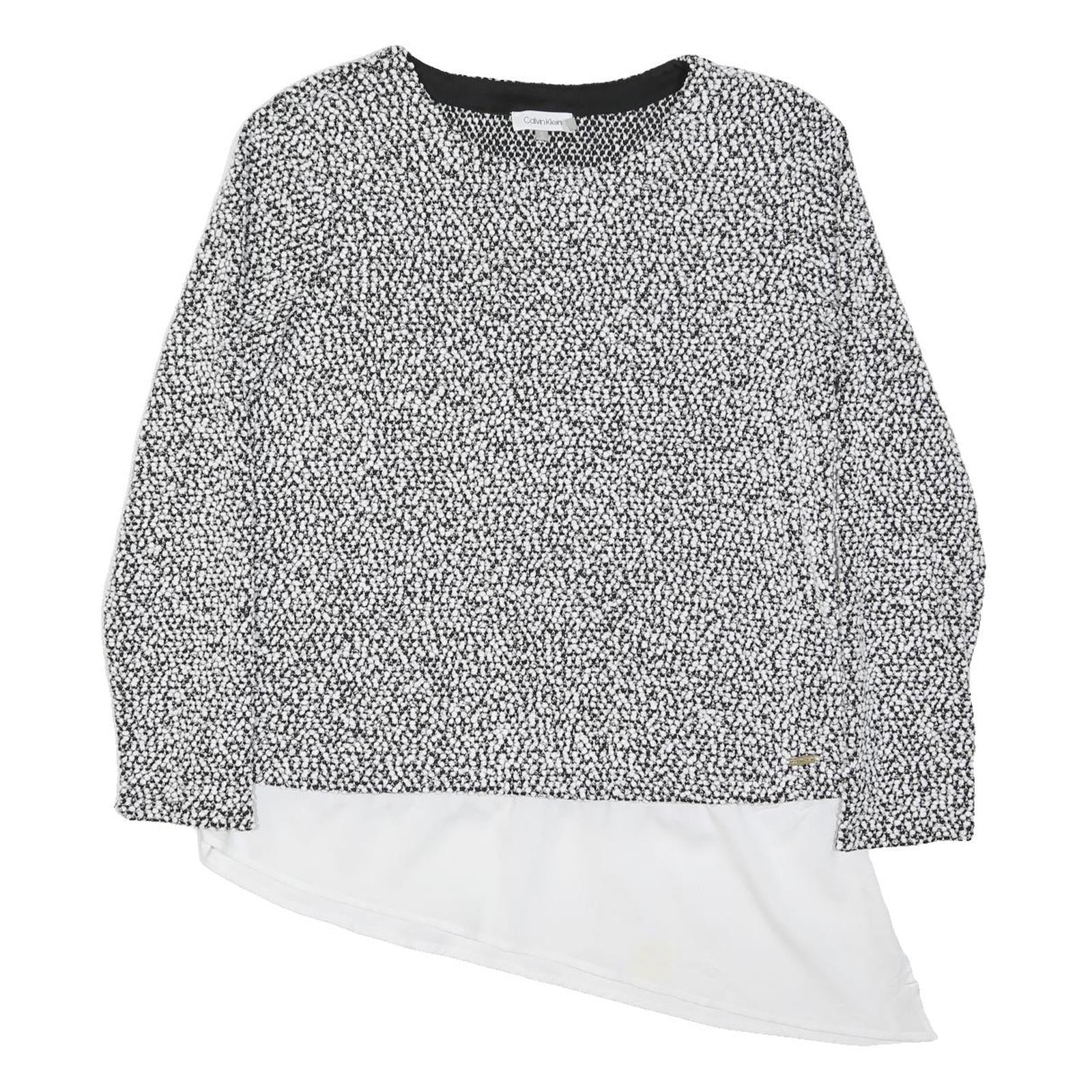 CALVIN KLEIN Womens Black & White Patterned Cotton Blend Jumper Crew Neck