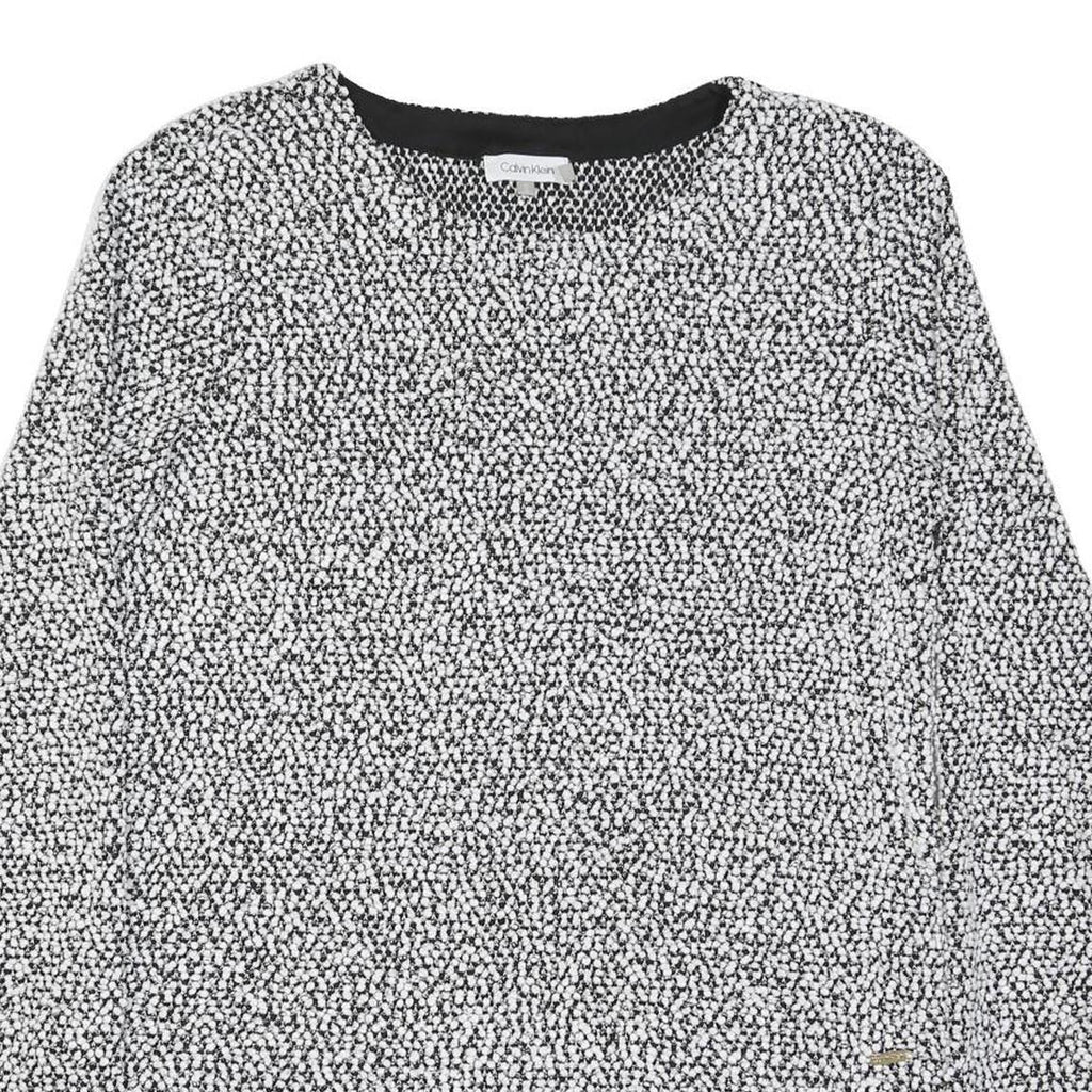 CALVIN KLEIN Womens Black & White Patterned Cotton Blend Jumper Crew Neck