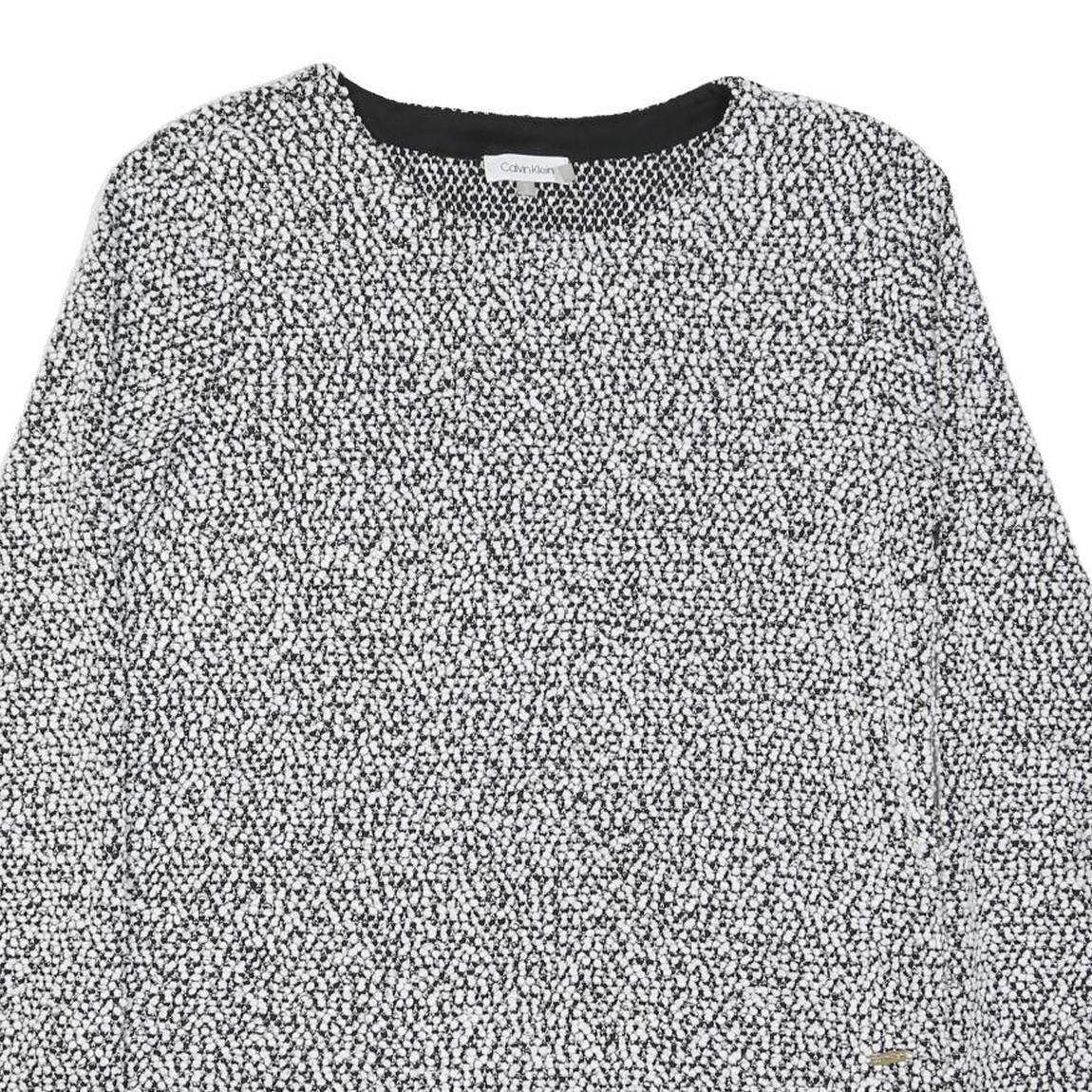CALVIN KLEIN Womens Black & White Patterned Cotton Blend Jumper Crew Neck