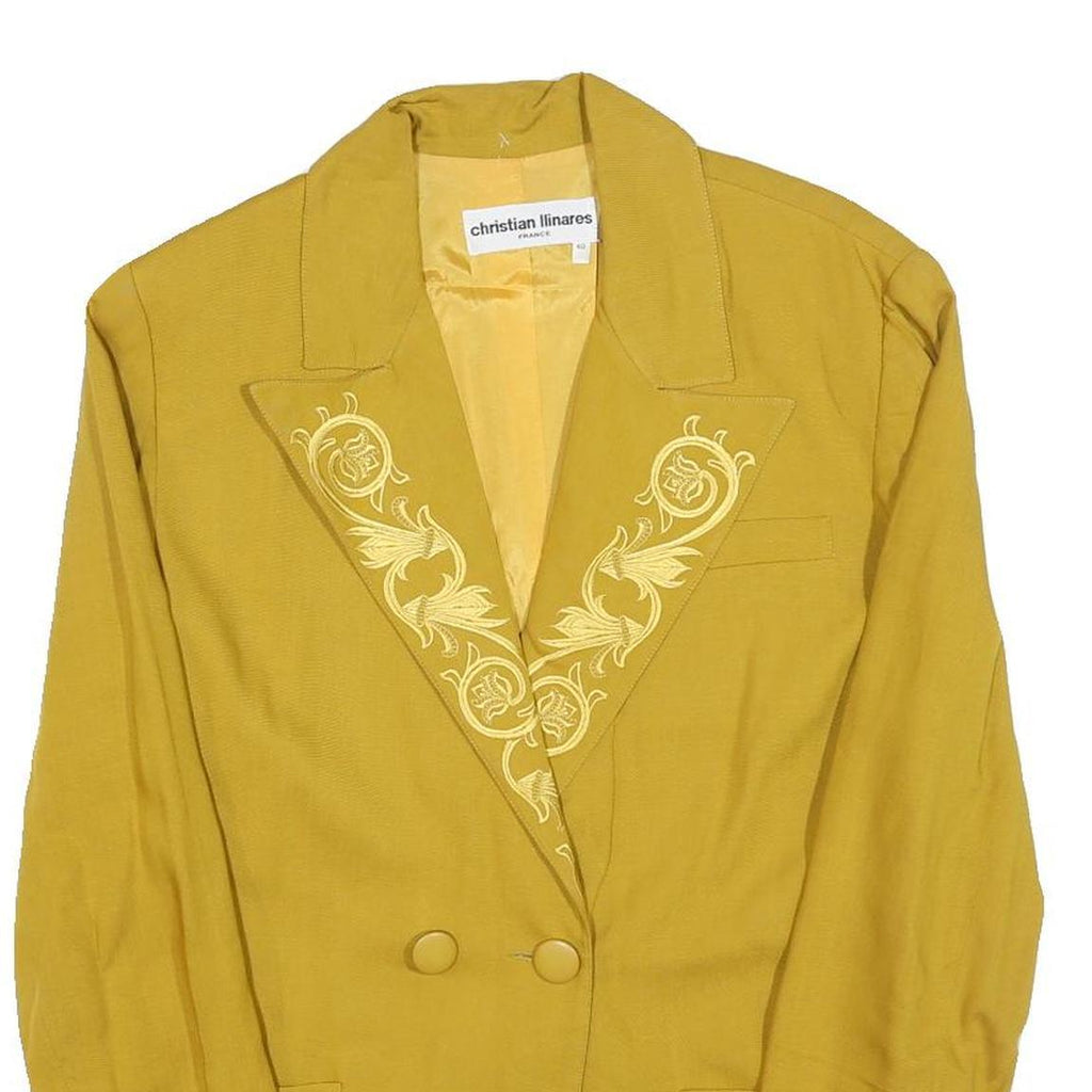 CHRISTIAN ILINARES Womens Yellow Linen Blend Jacket M Button Embroidered