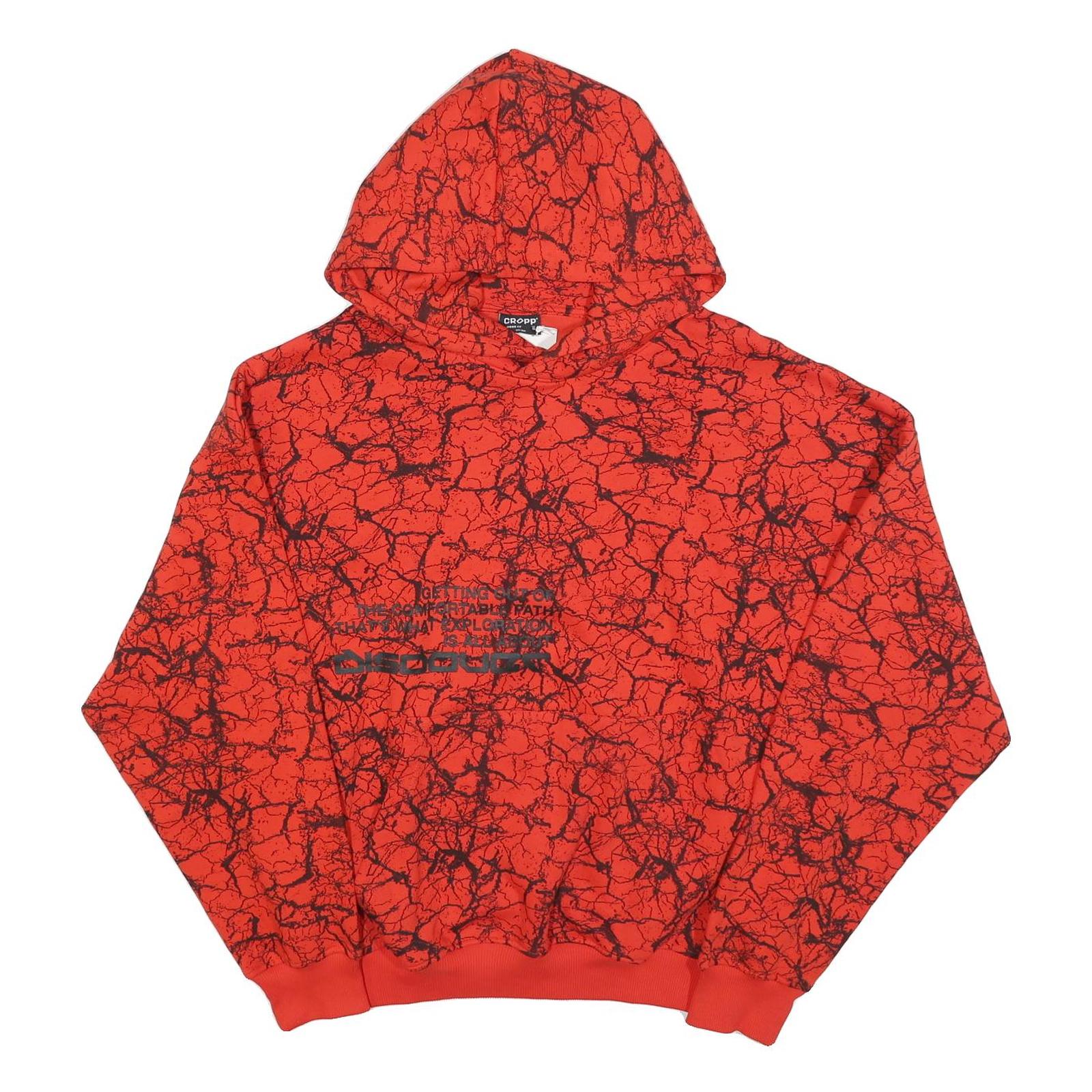 CROPP Mens Red Crackle Pattern Pullover Hoodie S Graphic Print Casual Streetwear