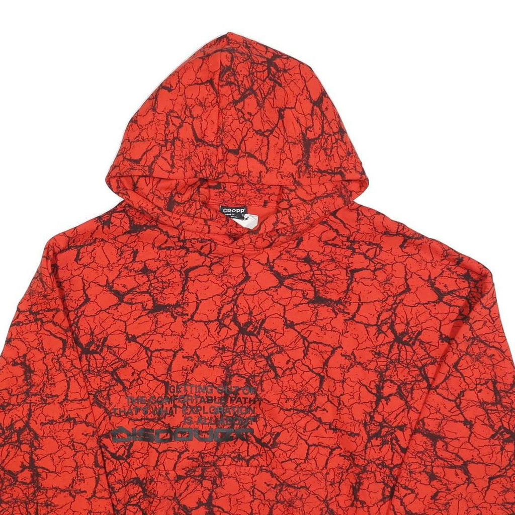 CROPP Mens Red Crackle Pattern Pullover Hoodie S Graphic Print Casual Streetwear