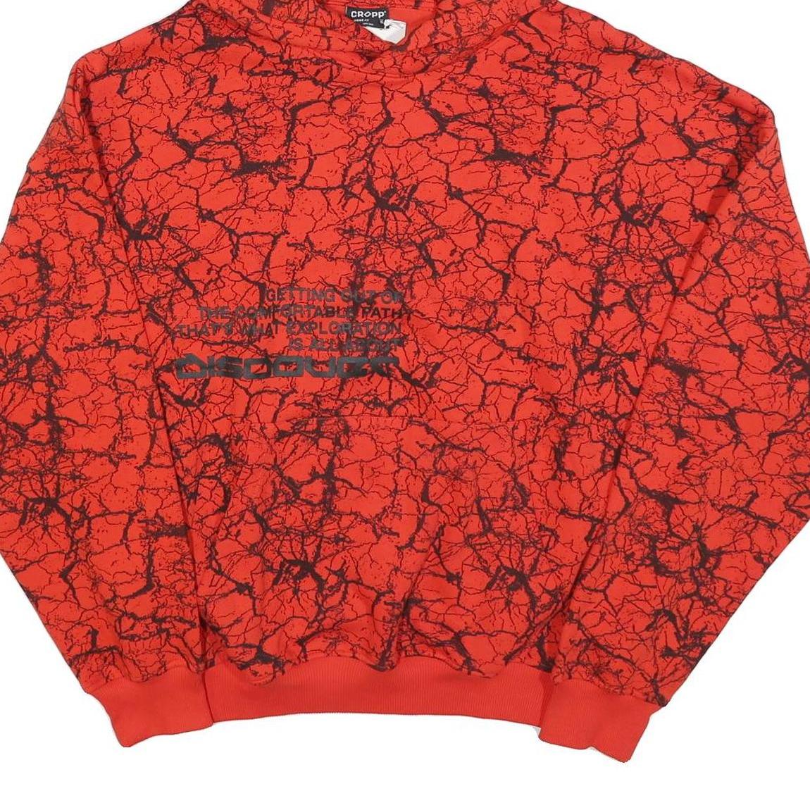 CROPP Mens Red Crackle Pattern Pullover Hoodie S Graphic Print Casual Streetwear