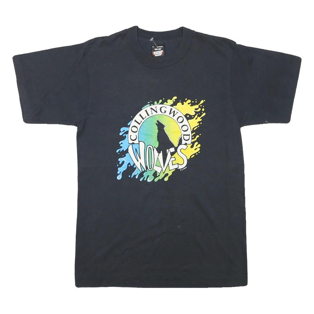 THE BEST Mens Black Collingwood Wolves Graphic T-Shirt M Short Sleeve Crew Neck