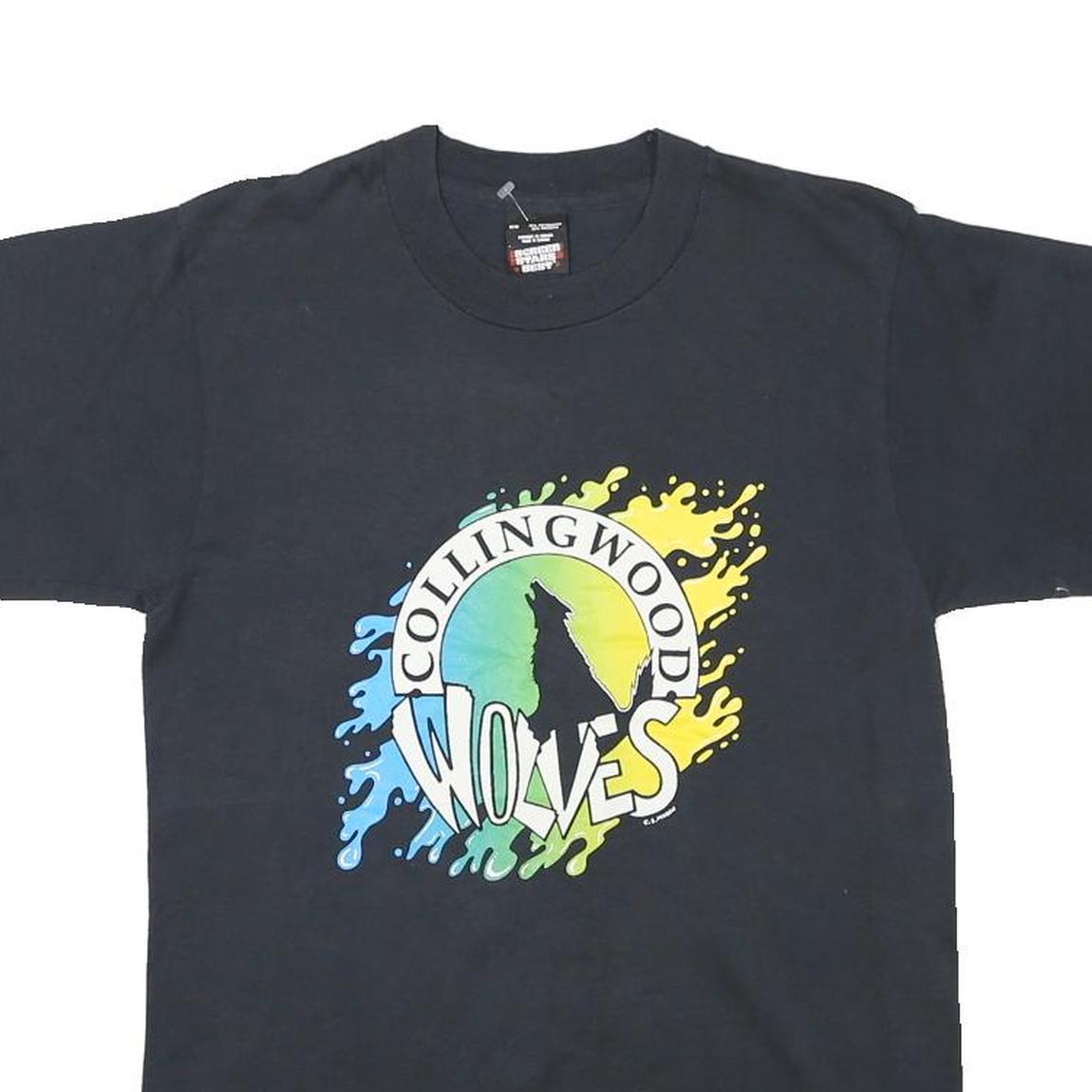 THE BEST Mens Black Collingwood Wolves Graphic T-Shirt M Short Sleeve Crew Neck