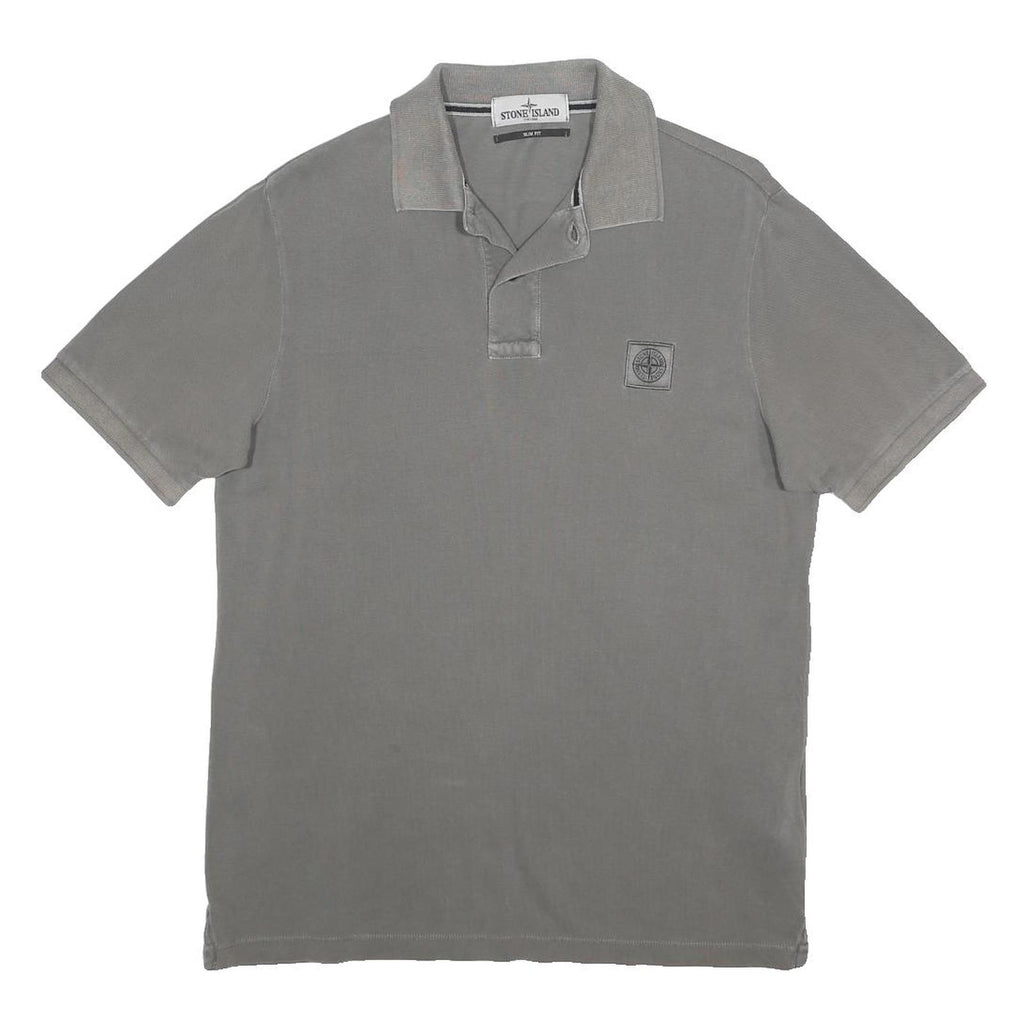 STONE ISLAND Mens Grey Short Sleeve Plain M Logo Patch Cotton Polo Shirt Slim