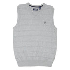 CHAPS Mens Grey Plain V Neck Basic Knit S Sleeveless Cotton Blend Jumper Vest
