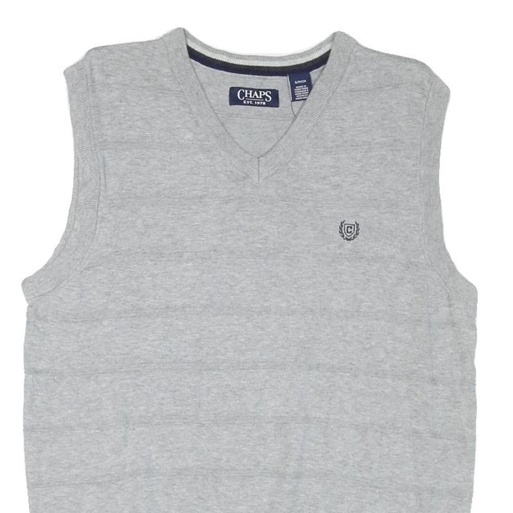 CHAPS Mens Grey Plain V Neck Basic Knit S Sleeveless Cotton Blend Jumper Vest