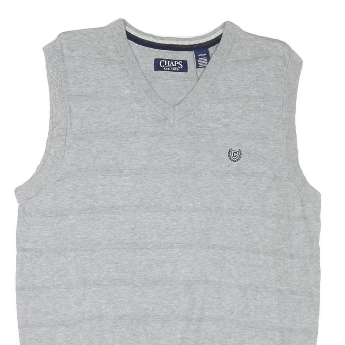 CHAPS Mens Grey Plain V Neck Basic Knit S Sleeveless Cotton Blend Jumper Vest