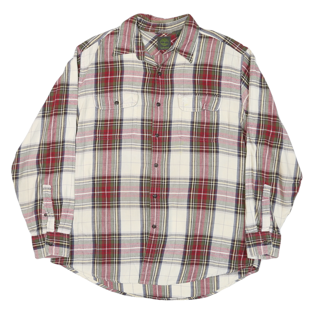TIMBERLAND Mens White & Red Plaid Long Sleeve Shirt L Cotton Blend Casual