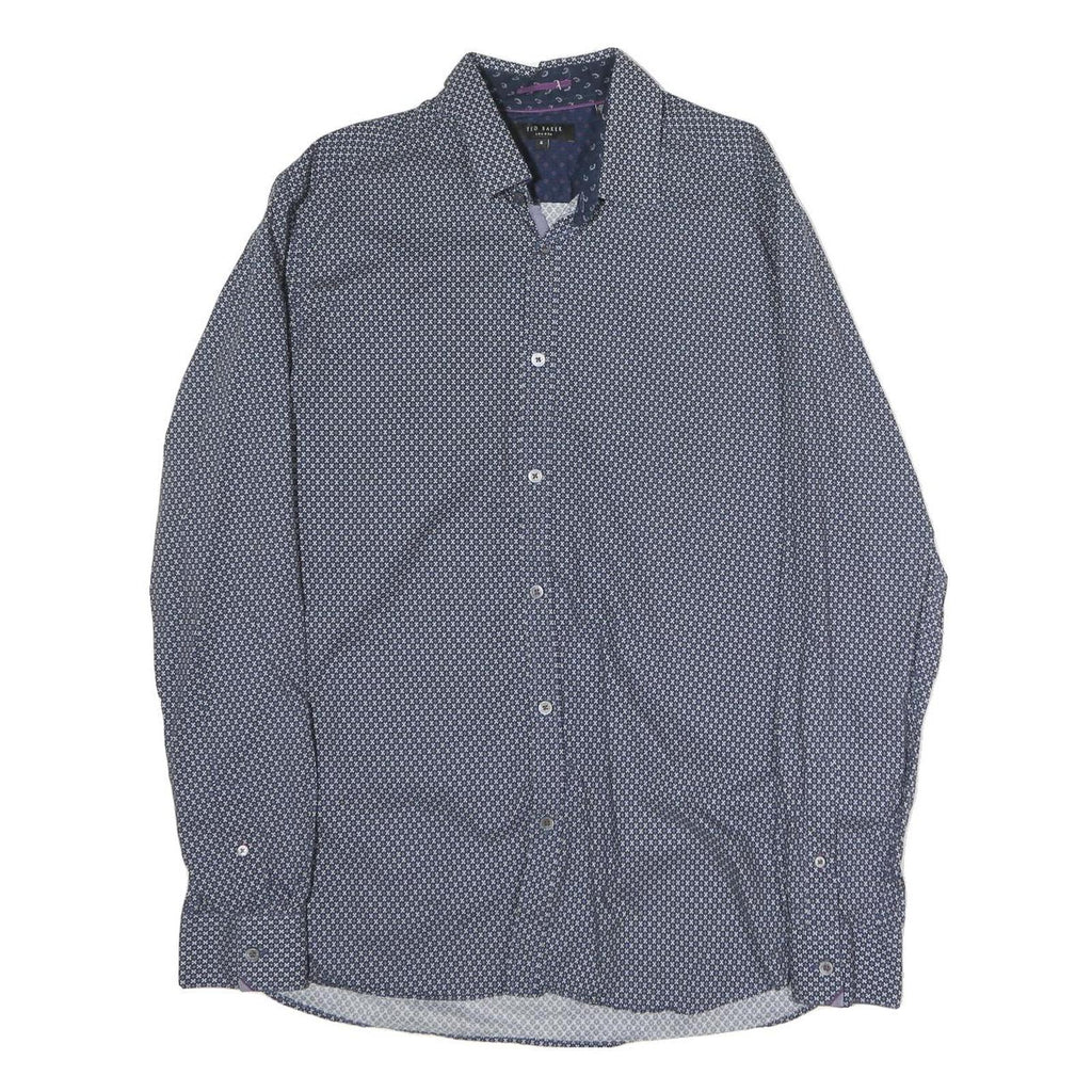 TED BAKER Mens Blue Pattern Cotton Shirt M Long Sleeve Classic Fit Elegant