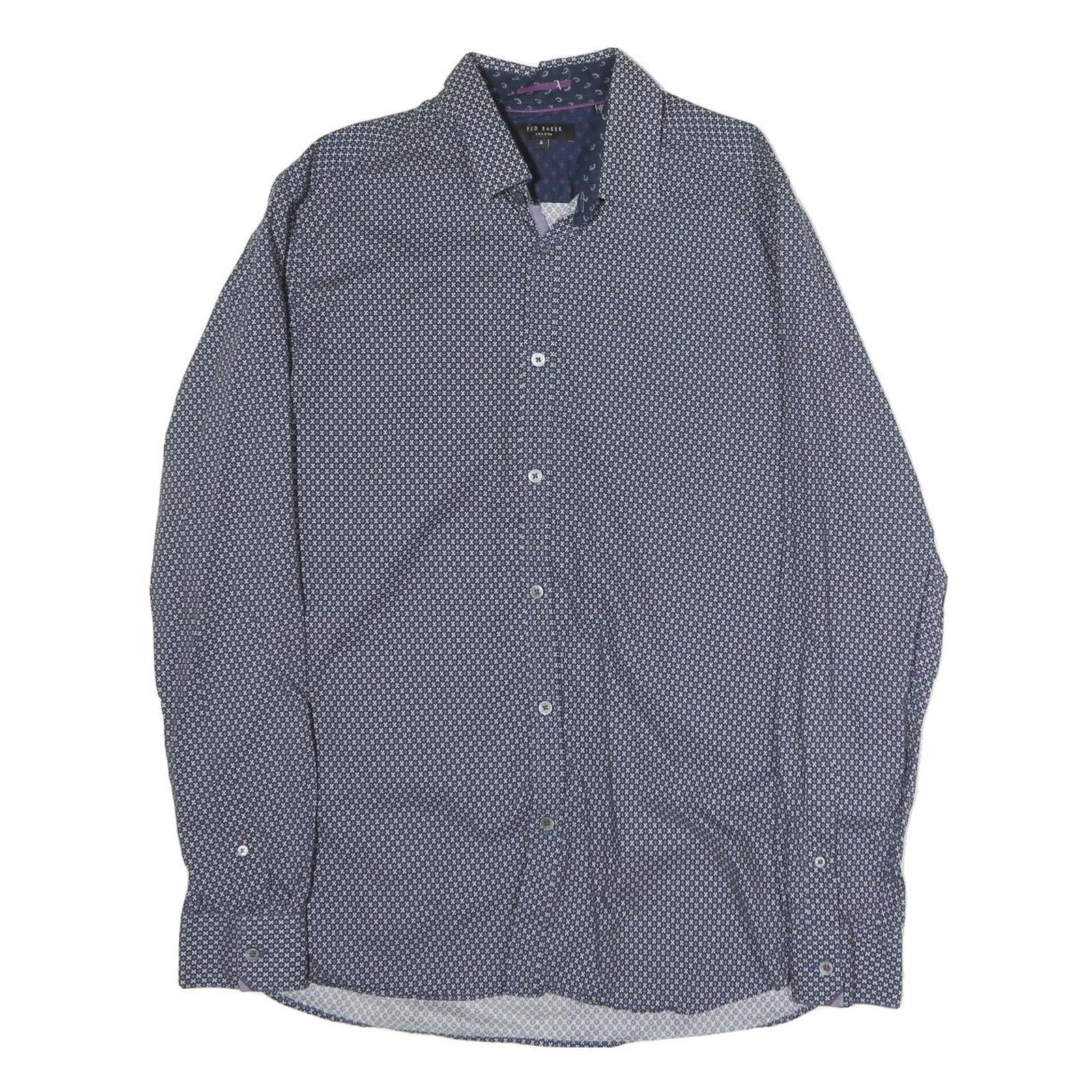 TED BAKER Mens Blue Pattern Cotton Shirt M Long Sleeve Classic Fit Elegant