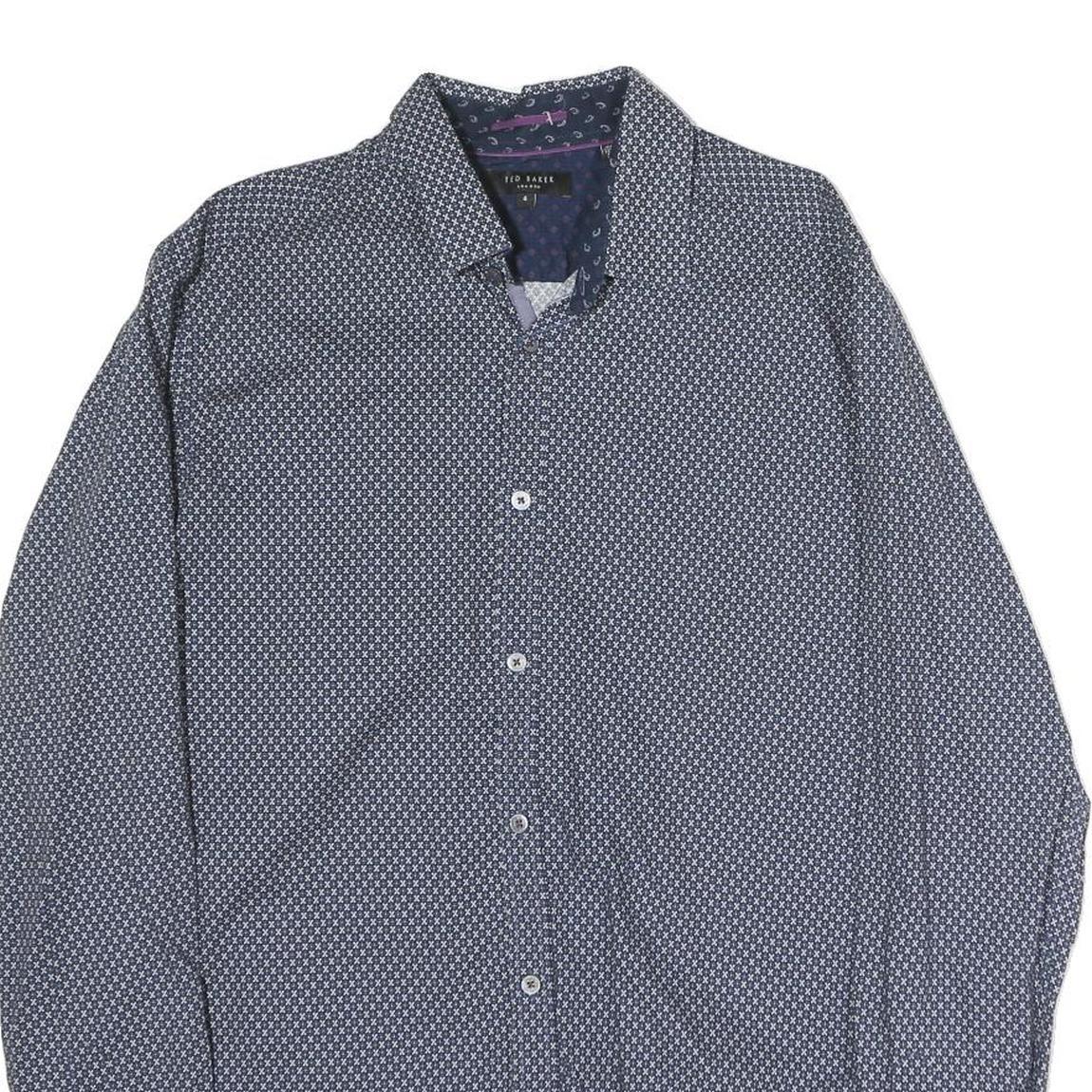 TED BAKER Mens Blue Pattern Cotton Shirt M Long Sleeve Classic Fit Elegant