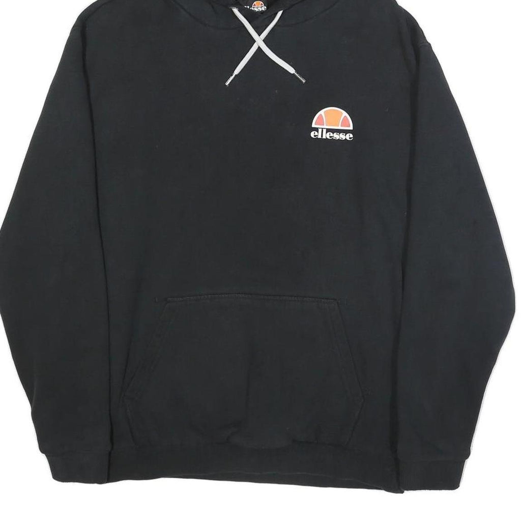 ELLESSE Mens Black Hoodie M Cotton Blend Classic Logo Pullover
