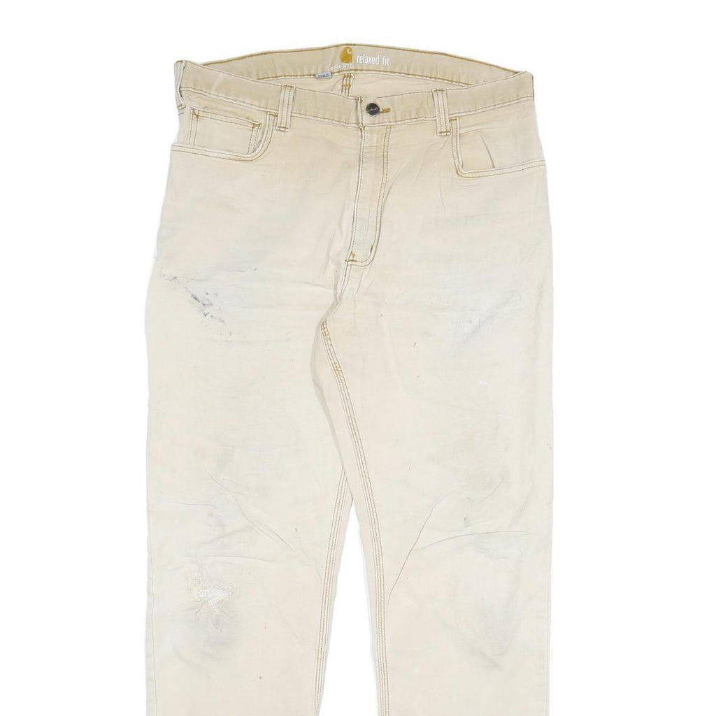 CARHARTT Mens Jeans Beige Regular Straight Denim W36 L34 Casual Workwear Durable