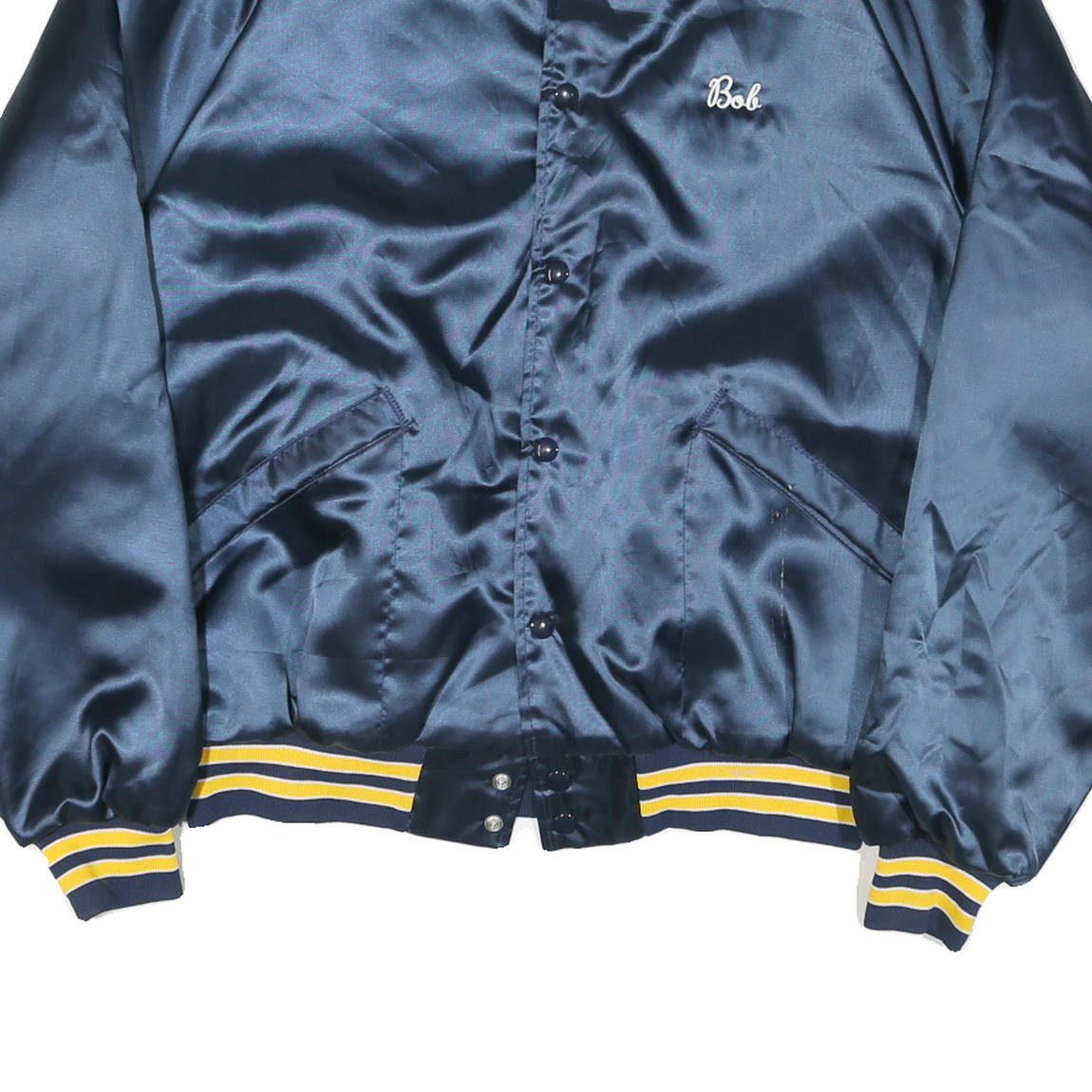 PRO FIT Mens Navy Blue Yellow Construction Consultant Button Jacket L Nylon