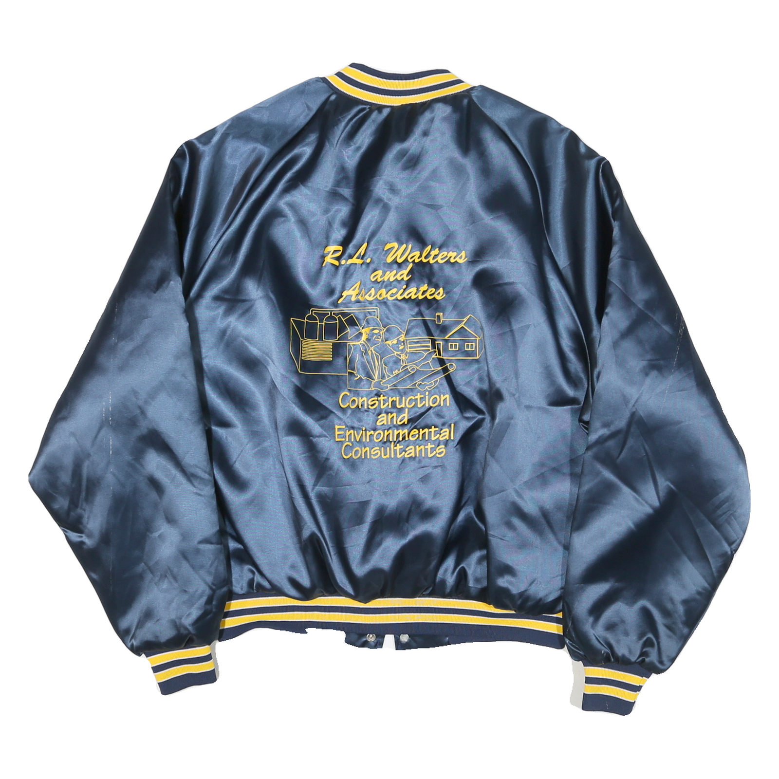 PRO FIT Mens Navy Blue Yellow Construction Consultant Button Jacket L Nylon