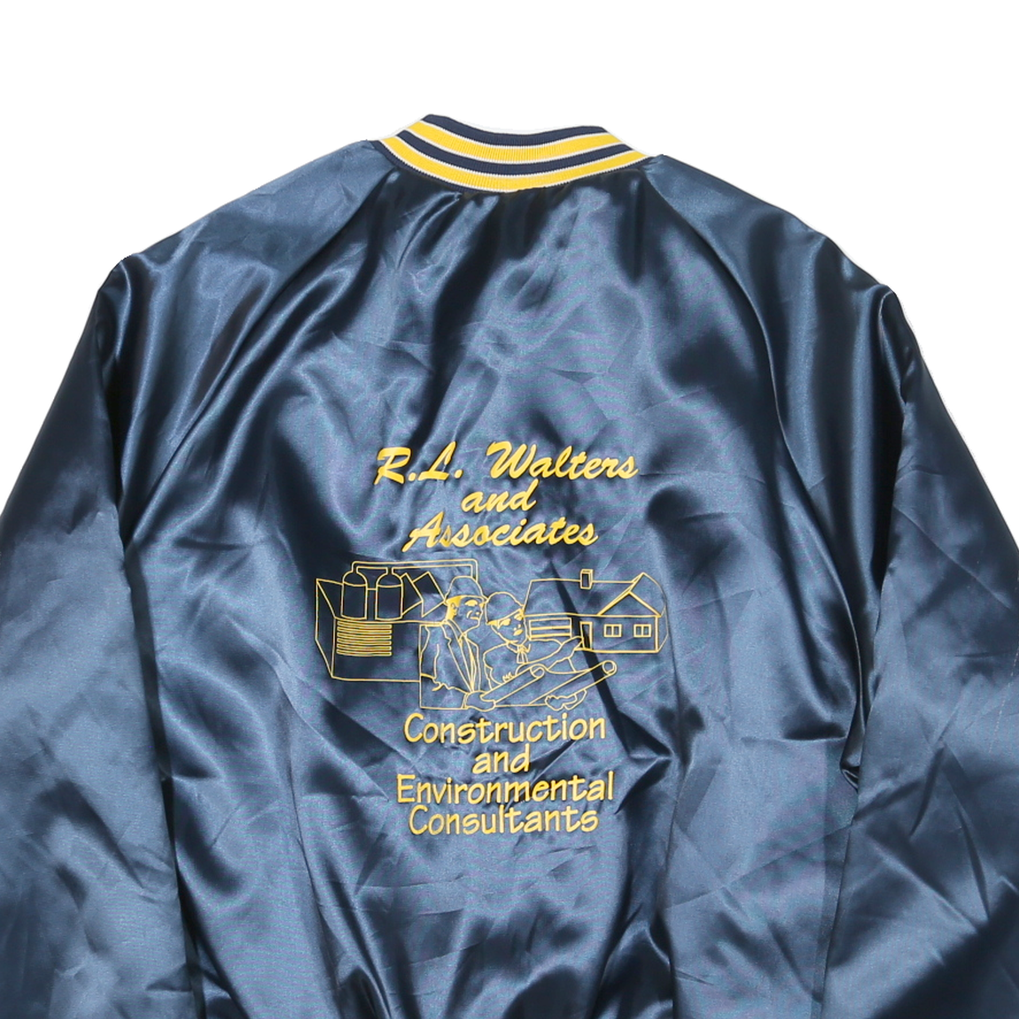 PRO FIT Mens Navy Blue Yellow Construction Consultant Button Jacket L Nylon