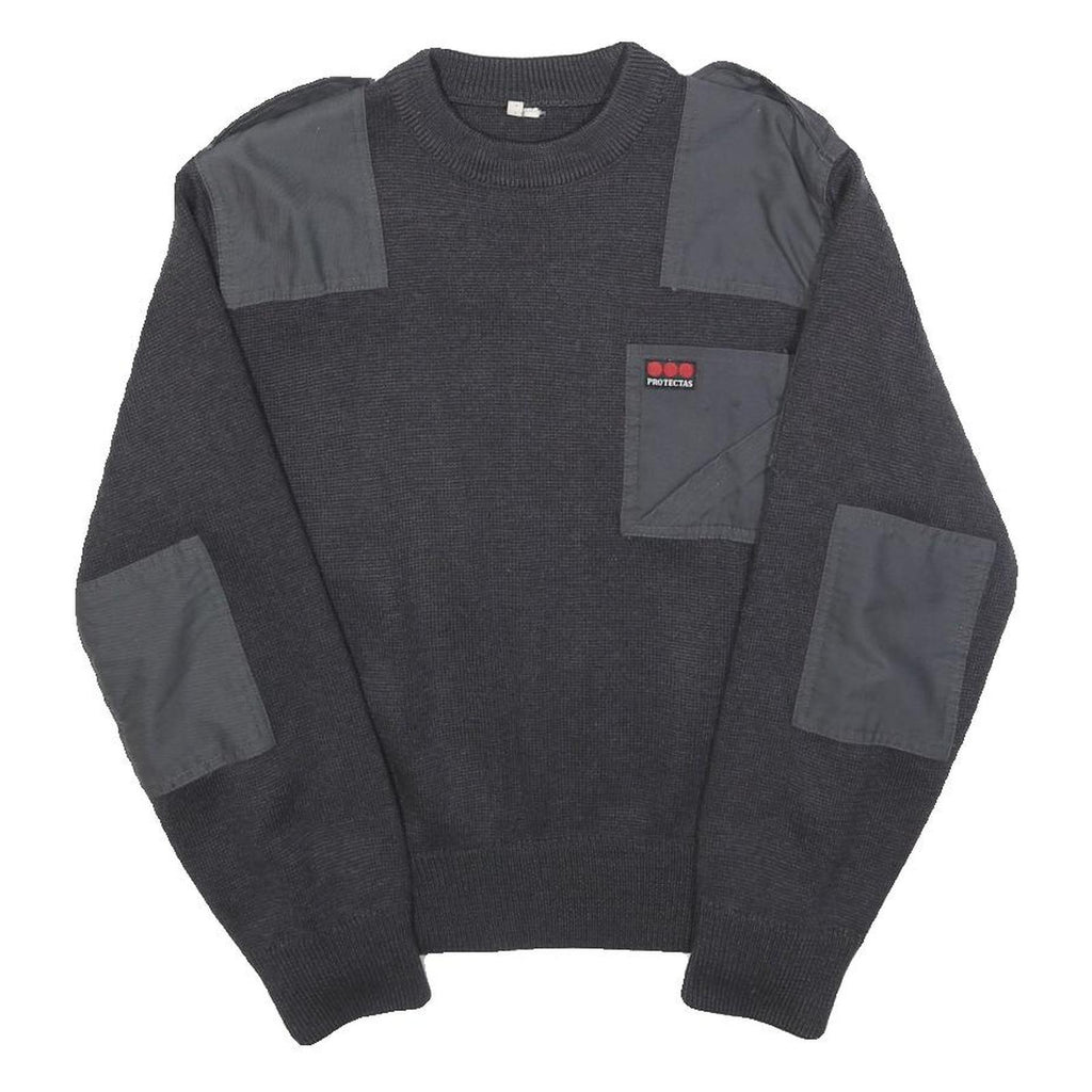 PROTECTAS Mens Black Patterned Jumper Crew Neck Basic Knit XS Patchwork Workwear