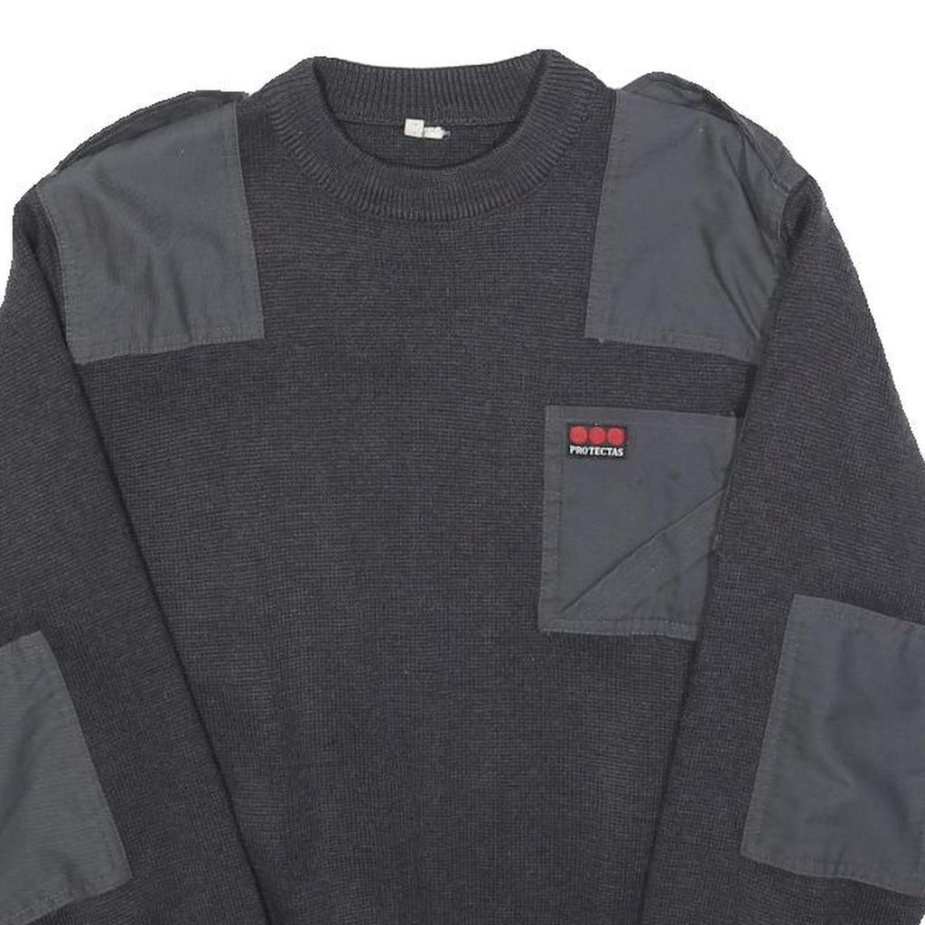 PROTECTAS Mens Black Patterned Jumper Crew Neck Basic Knit XS Patchwork Workwear