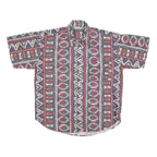Mens Blue Red Pattern Cotton Short Sleeve Shirt L Casual Summer