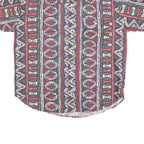 Mens Blue Red Pattern Cotton Short Sleeve Shirt L Casual Summer