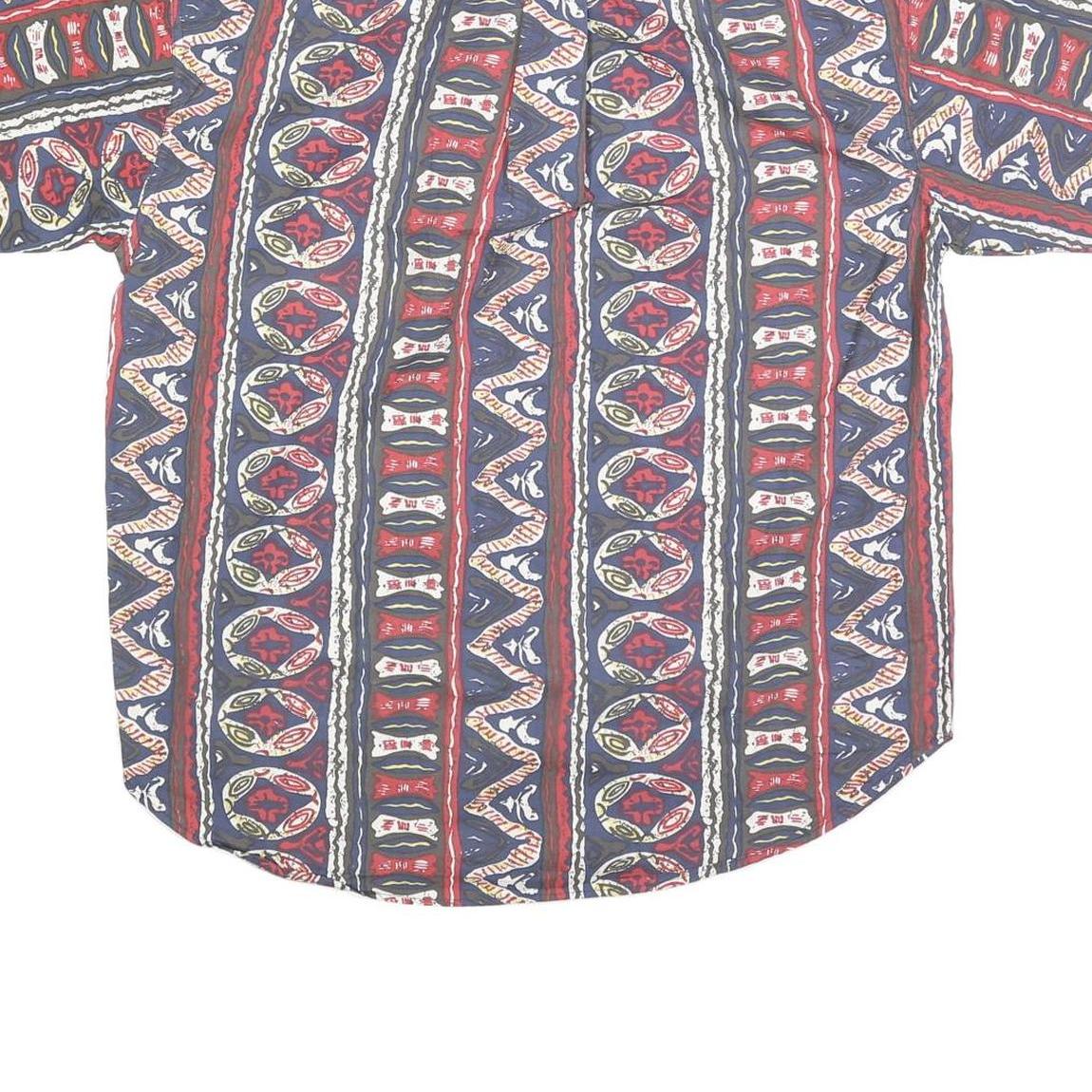 Mens Blue Red Pattern Cotton Short Sleeve Shirt L Casual Summer