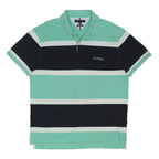 TOMMY HILFIGER Mens Green & Black Striped Short Sleeve Polo Shirt XL Cotton