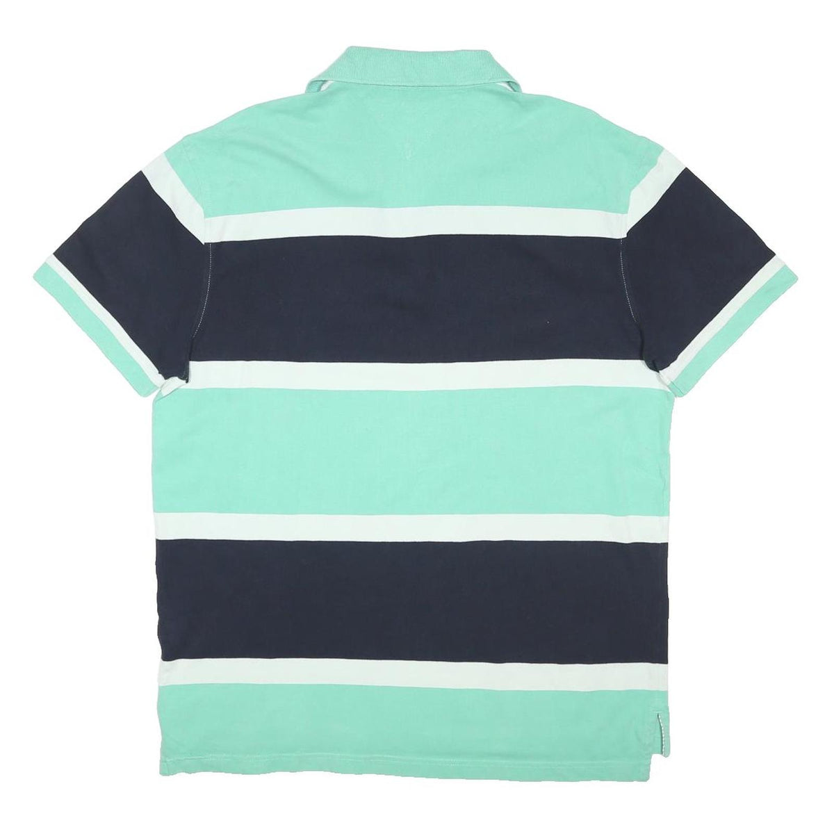 TOMMY HILFIGER Mens Green & Black Striped Short Sleeve Polo Shirt XL Cotton