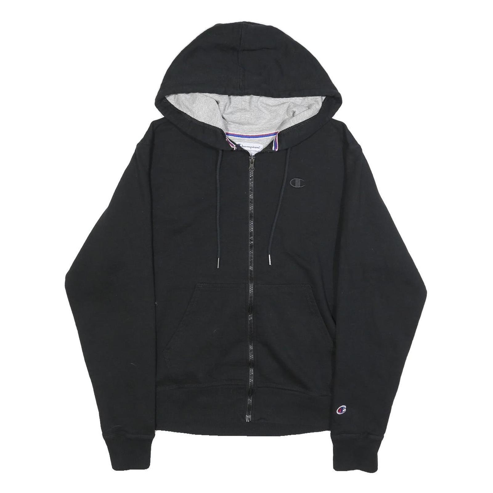 CHAMPION Mens Black Full Zip Hoodie S Cotton Blend Casual Sweatshirt