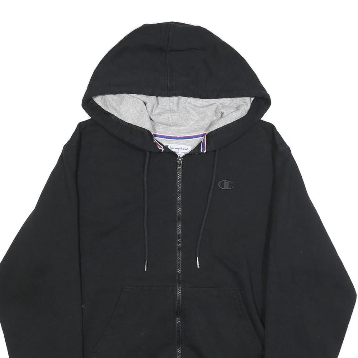 CHAMPION Mens Black Full Zip Hoodie S Cotton Blend Casual Sweatshirt