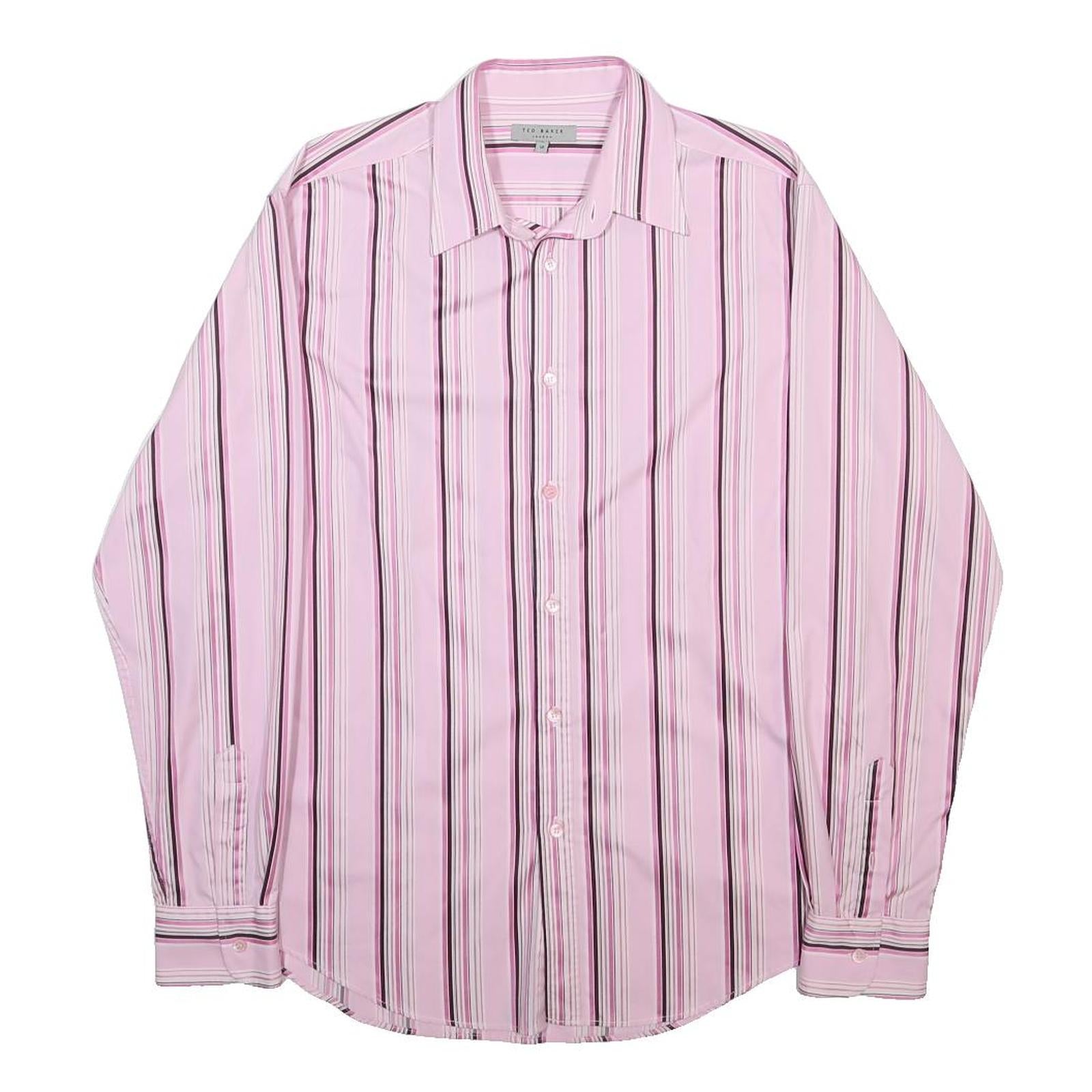 TED BAKER Mens Pink & Black Striped Shirt L Cotton Button Formal