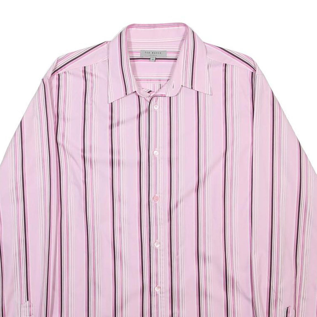 TED BAKER Mens Pink & Black Striped Shirt L Cotton Button Formal