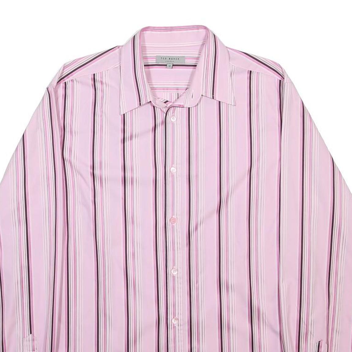 TED BAKER Mens Pink & Black Striped Shirt L Cotton Button Formal