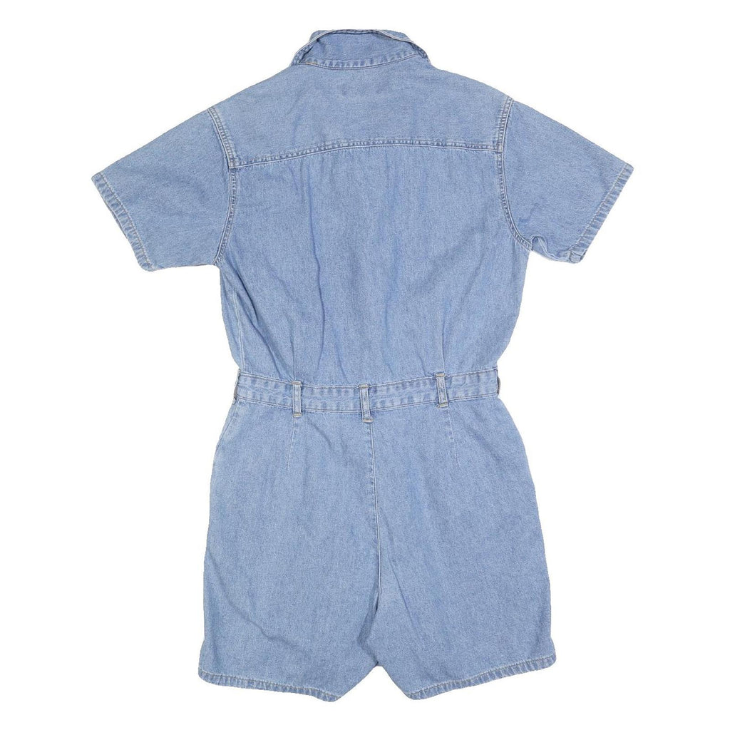 GLORIA VANDERBLIT Womens Blue Denim Playsuit Short Sleeve Button Front M Casual