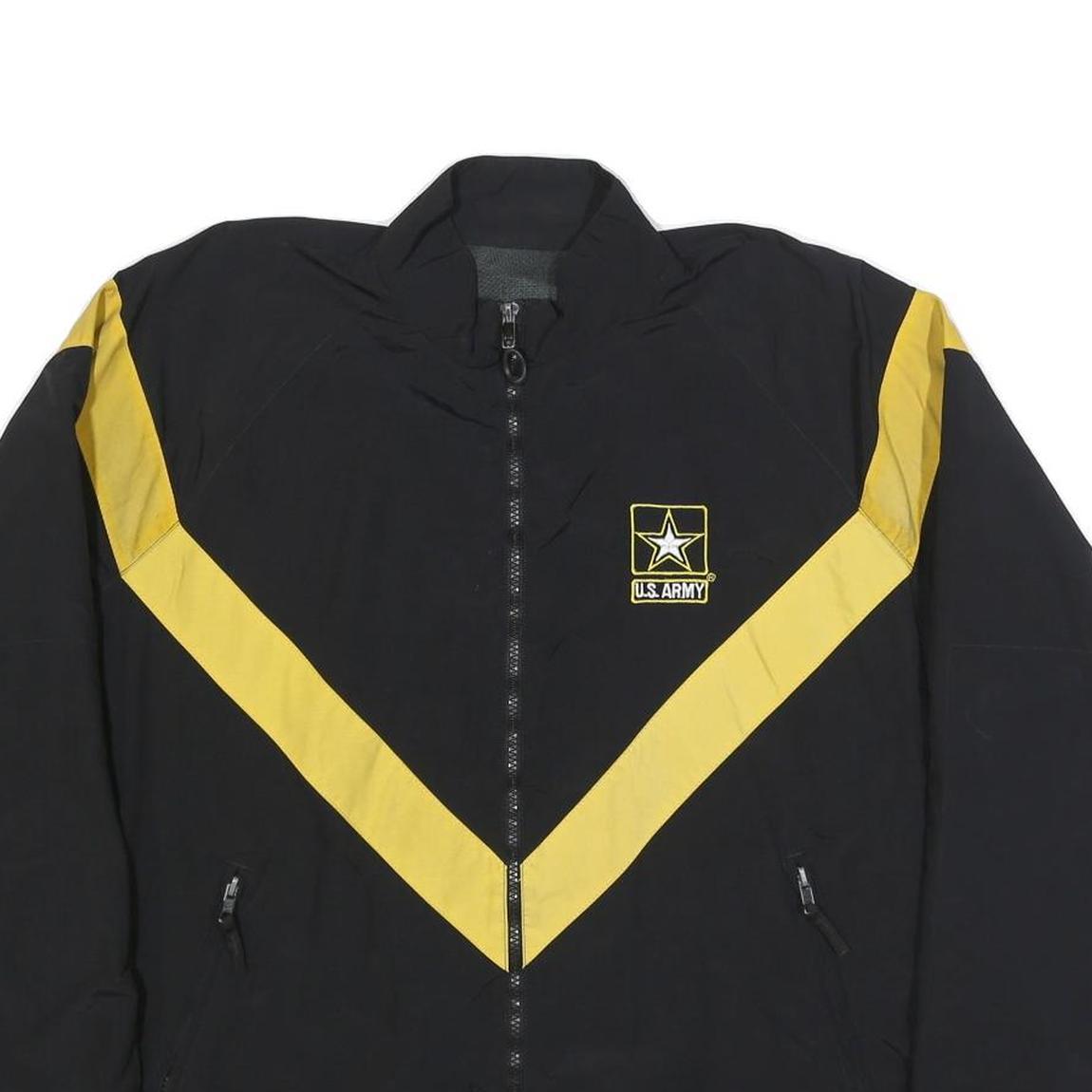 Mens Black & Yellow U.S. Army Logo Synthetic Zip Jacket M Plain Comfortable