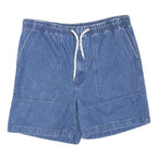 Mens Casual Blue Cotton Blend Drawstring Shorts L W36 Relaxed Fit