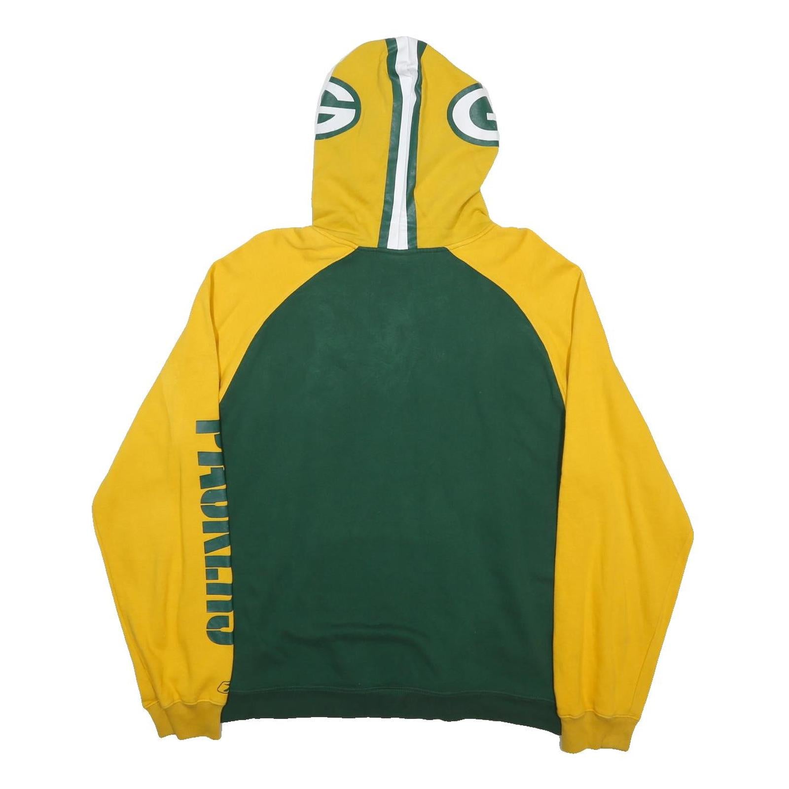REEBOK Mens Green & Yellow Green Bay Packers Pullover Hoodie L Official