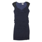 A DRESS Womens Navy Blue Bodycon Woven Plain Sleeveless Knee Length UK 16