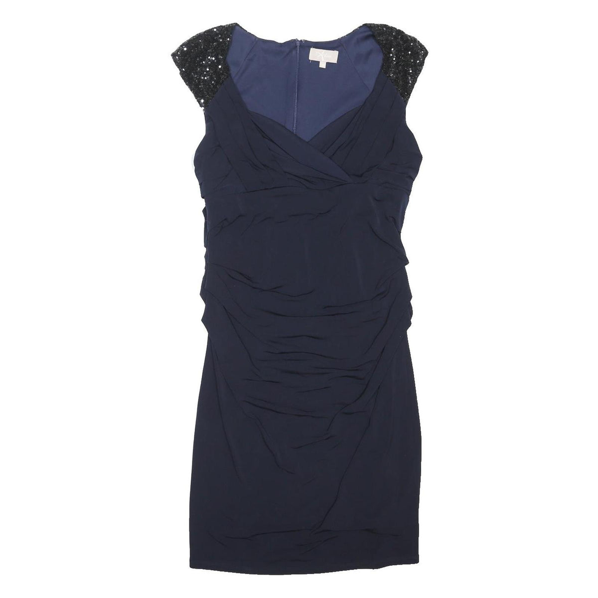 A DRESS Womens Navy Blue Bodycon Woven Plain Sleeveless Knee Length UK 16