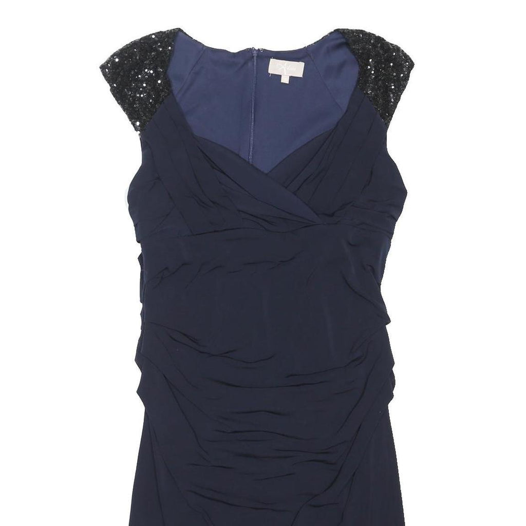 A DRESS Womens Navy Blue Bodycon Woven Plain Sleeveless Knee Length UK 16