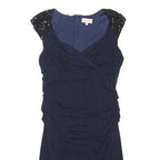 A DRESS Womens Navy Blue Bodycon Woven Plain Sleeveless Knee Length UK 16