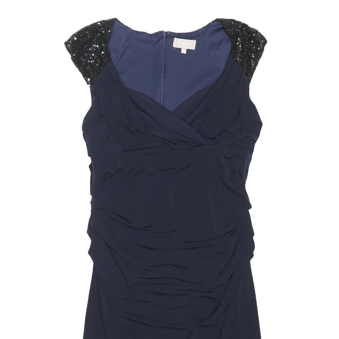 A DRESS Womens Navy Blue Bodycon Woven Plain Sleeveless Knee Length UK 16