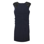 A DRESS Womens Navy Blue Bodycon Woven Plain Sleeveless Knee Length UK 16