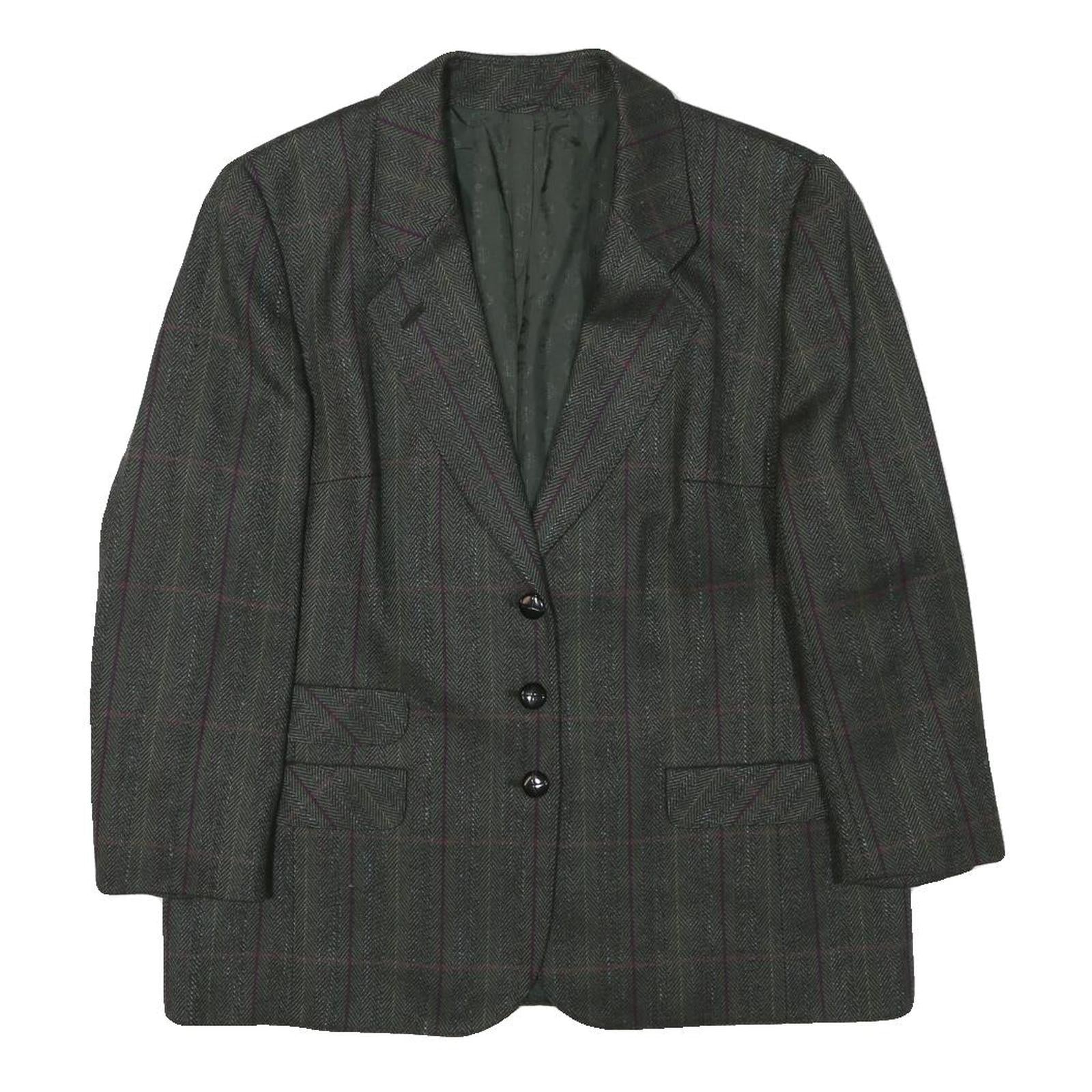 HENSEL AND MORTENSEN Womens Grey Wool Classic Jacket M Herringbone Check Pattern